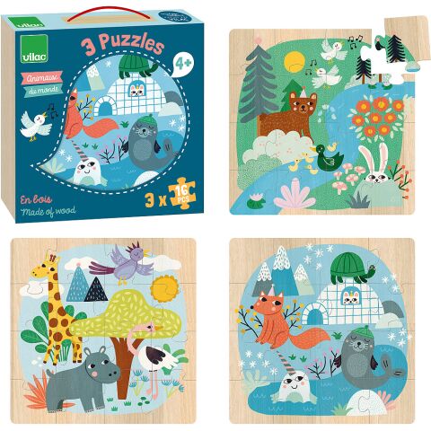 Vilac Holzpuzzle Welt Tiere
